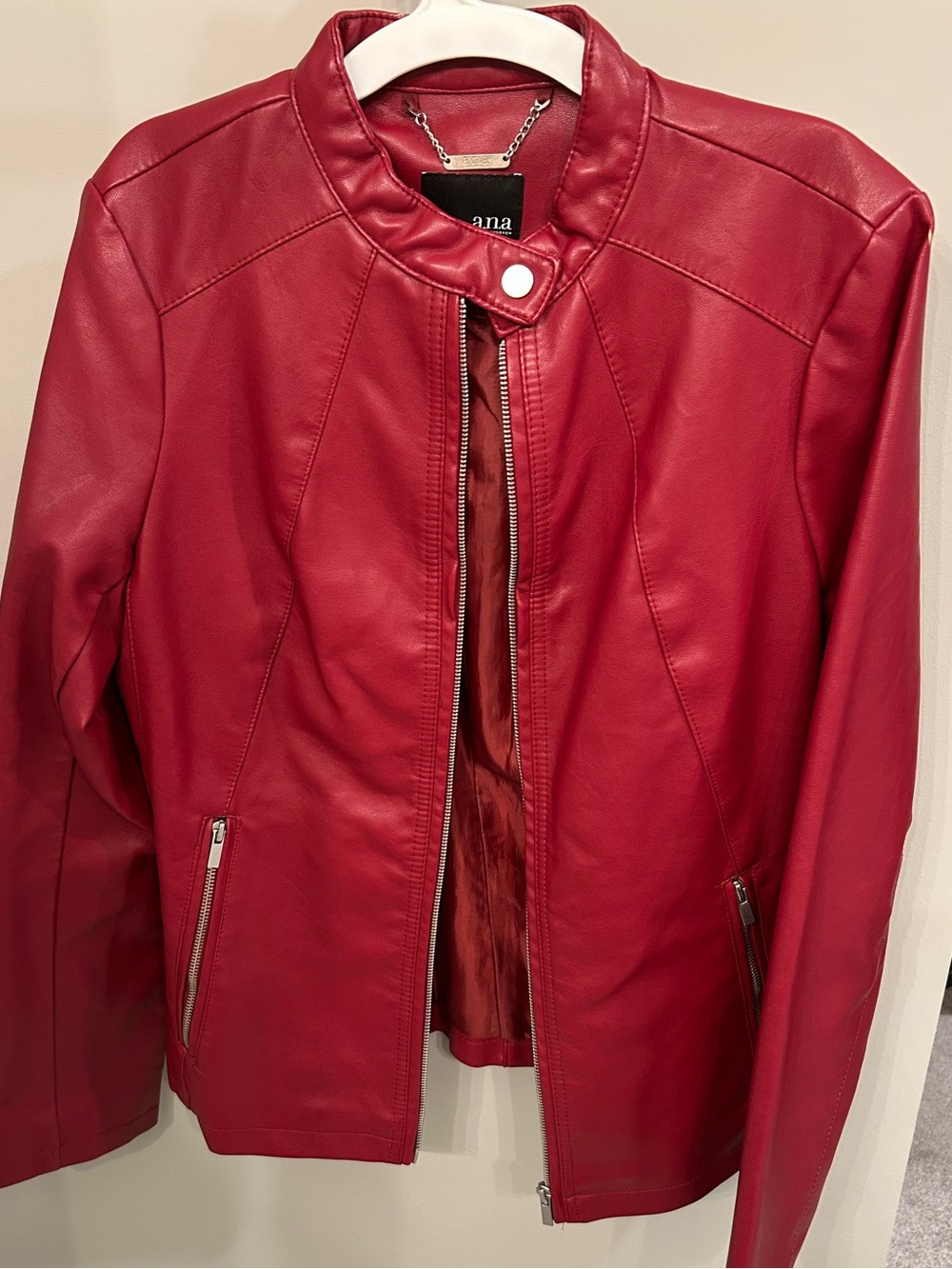 a.n.a Red Faux Leather Zip-Front Moto Jacket